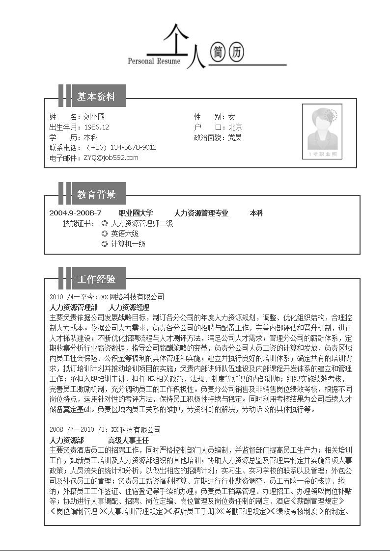 4268_人力资源管理专业简历模板  - 人力资源简历模板